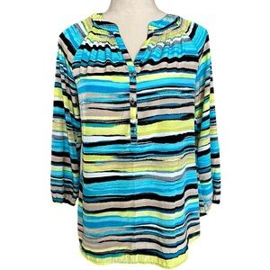 Dana Buchman ¾ Length Sleeves Striped Vibrant Blouse, EUC, S